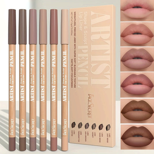 Long-Lasting & Non-Drying 6pcs Velvet Matte Lip Liner Pencils Set - Perfect for Lining & Filling Lips - Versatile Shades for All Skin Types, Includes Berry, Brown, Pink, Purple, Red Tones
