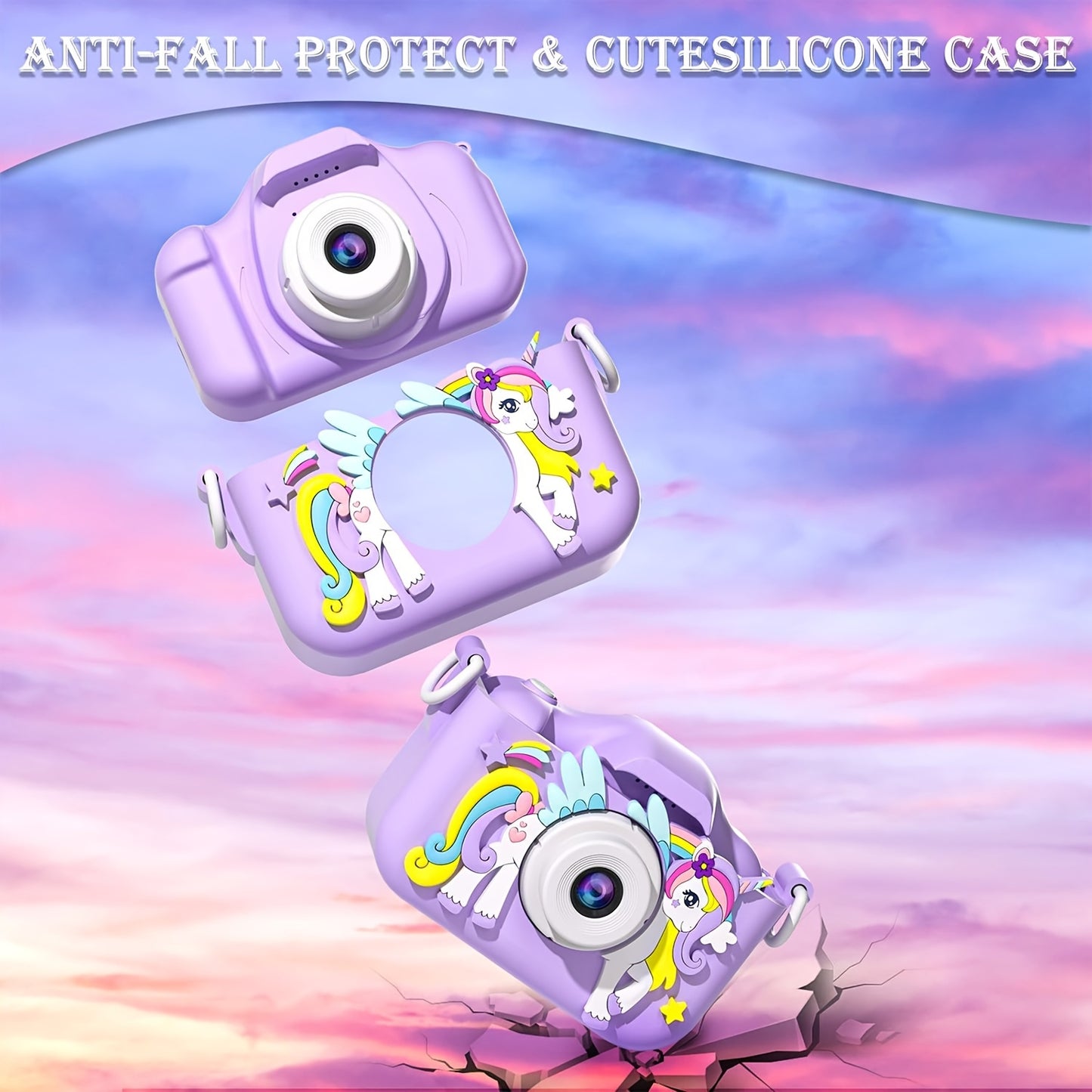 Unicorn-Themed Youngsters' HD Digital Camera with Front & Rear Lenses, Rechargeable Portable Toy with Video Games, 32GB Storage, USB Charging, Bright Pink/Purple, Perfect Birthday Gift for Boys & Girls Ages 3-12, Youngsters's Digital Camera | Whimsical De