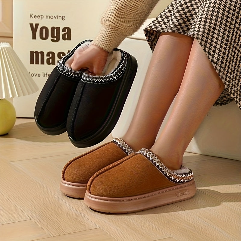 Cozy Plush Slip-On Slippers for Men and Women - Soft, Warm Fabric with Non-Slip TPR Sole, Elegant Style, Perfect for Indoor Use, Formal Shoes