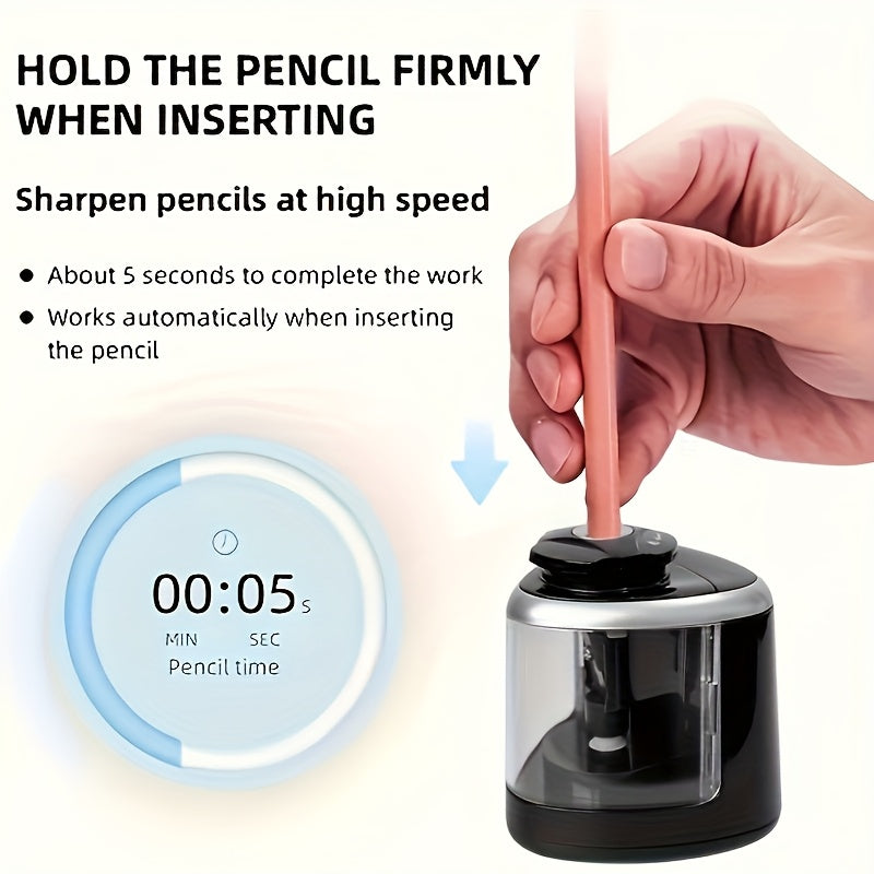 1pc automatic electric pencil sharpener, sharpens quickly within seconds, stops automatically and prevents lead breakage, durable, black, office desk stationery tool