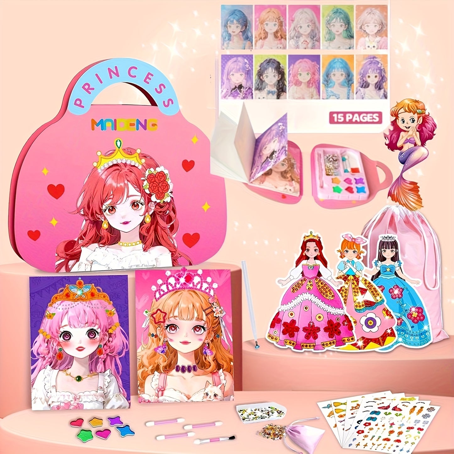 DIY Princess Makeup Bag Set - Handmade Makeup Dress Up, Diamond Stickers, Suitable for Girls | Perfect for New Year, Easter, Christmas, Mother'S Day, New Year