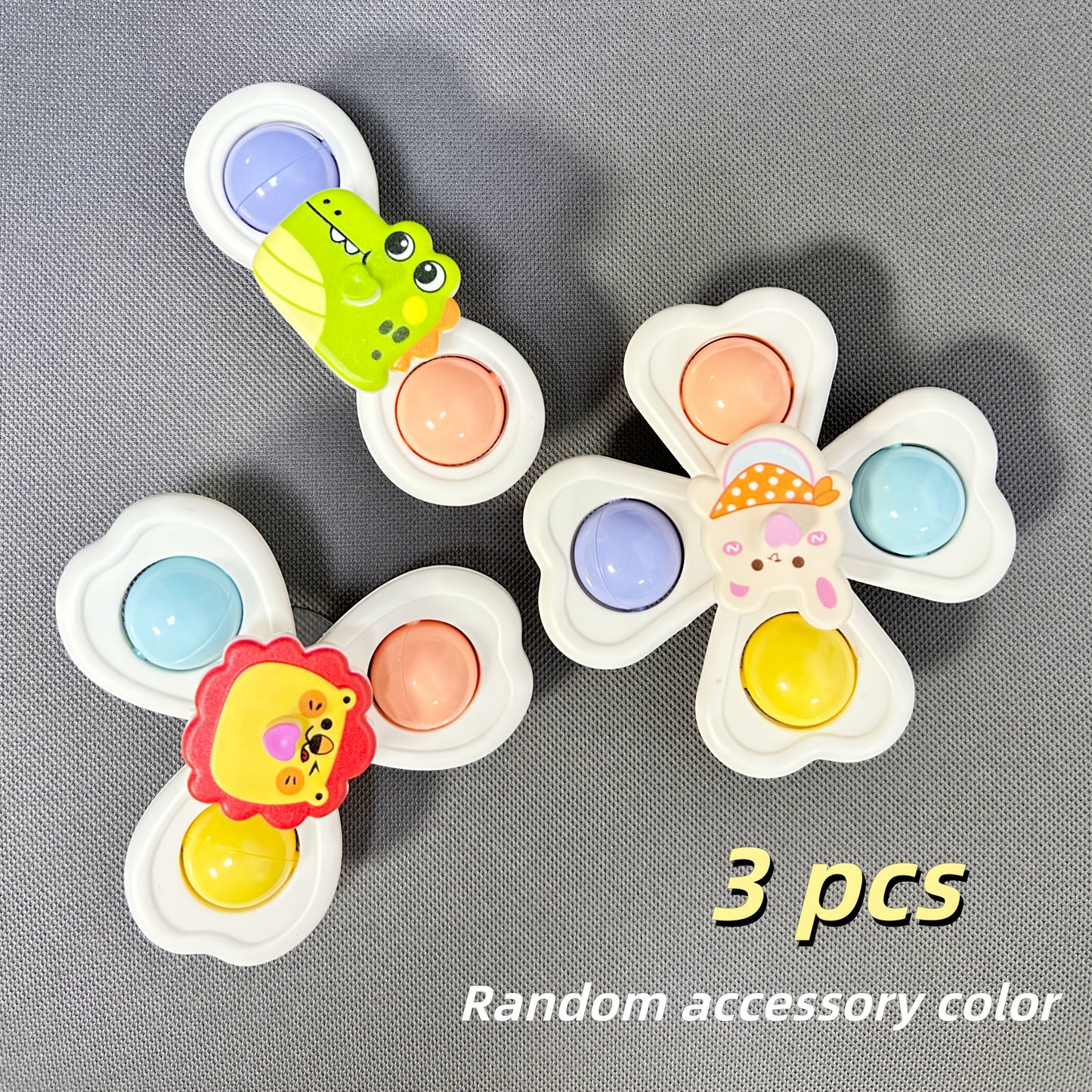 Set of 3 Colorful Cartoon Animal Suction Cup Tops - a Great Educational Toy for Early Childhood Learning, Perfect for Play in The Bathtub, at The Dining Table, And in The Bathroom. an Ideal Gift for Halloween, Thanksgiving, And Christmas, These Toys Can B