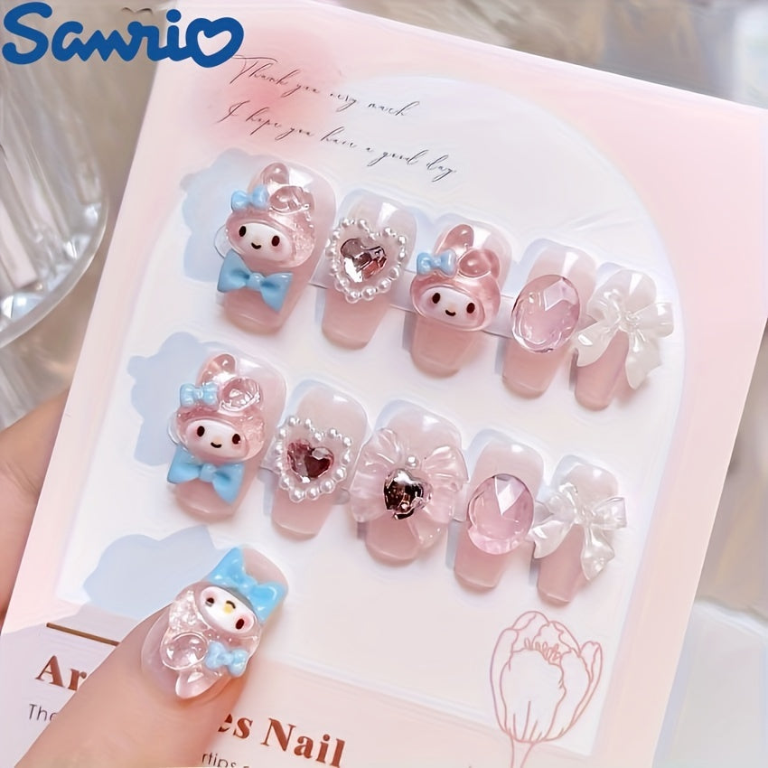 SANRIO 24pcs Press-On Nails Set - Cute My Melody & Friends, Matte Pink Oval Fake Nails with Adorable Animal Designs