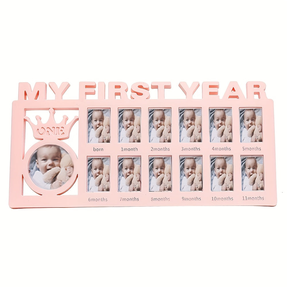 A Combination Photo Frame to Document The Growth of Your Baby, Capturing Every Beautiful And Adorable Moment. It Can Hold One Main Picture And Twelve Monthly Photos, Suitable for Placing on a Desk, Vanity, Bedside Table, Or Hanging on The Wall.