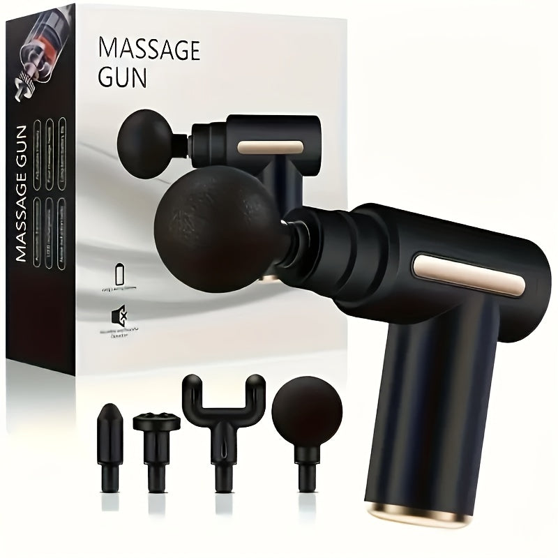 Electric Fascia Massage Gun, Electric Muscle Massager, Equipped with 4 Interchangeable Massage Heads, Portable Handheld Ultra-Quiet Brushless Motor, Suitable for Sports And Fitness.