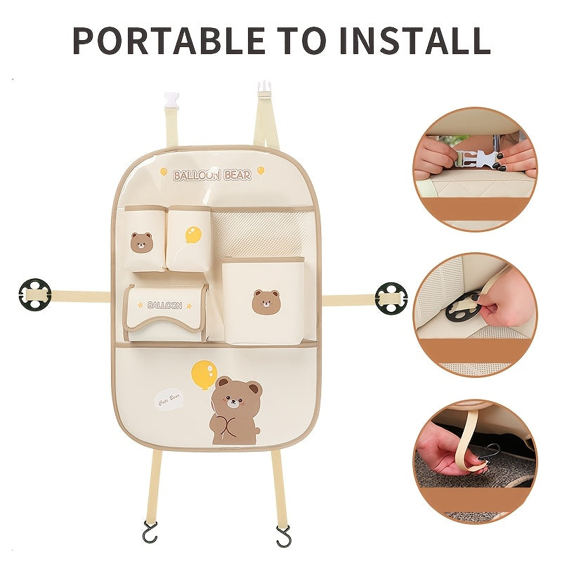 1 Cute Faux Leather Car Seat Backrest Organizer with Touch Screen Controlled Multifunctional Storage Protection Pad, Ideal for Travel And Storage