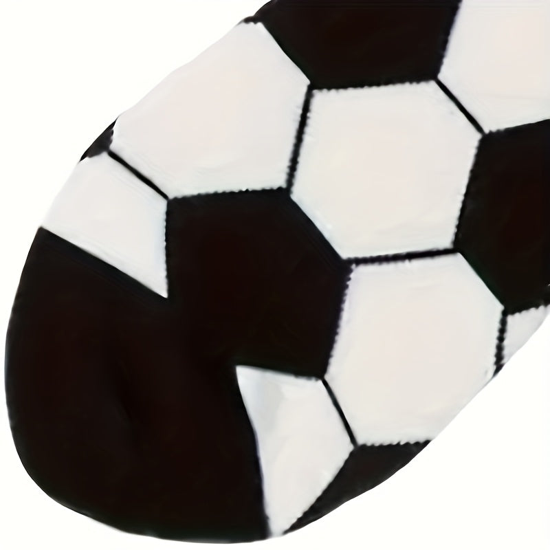 4 Pairs Kids Socks, Black and White Soccer Pattern, Polyester 80%, Elastane 20%, All-Season Knit Fabric, Mid-Calf Striped Plaid, Hand Washable, Trendy Sports Style for Boys and Girls