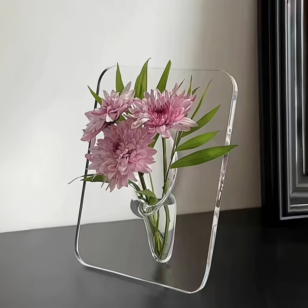 1 Piece Art Deco Style Acrylic Resin Bud Vase - Geometric Transparent Oblong Flower Vase - Creative Picture Frame Design - Decorative Home Office Desktop Accessory, Small Gift