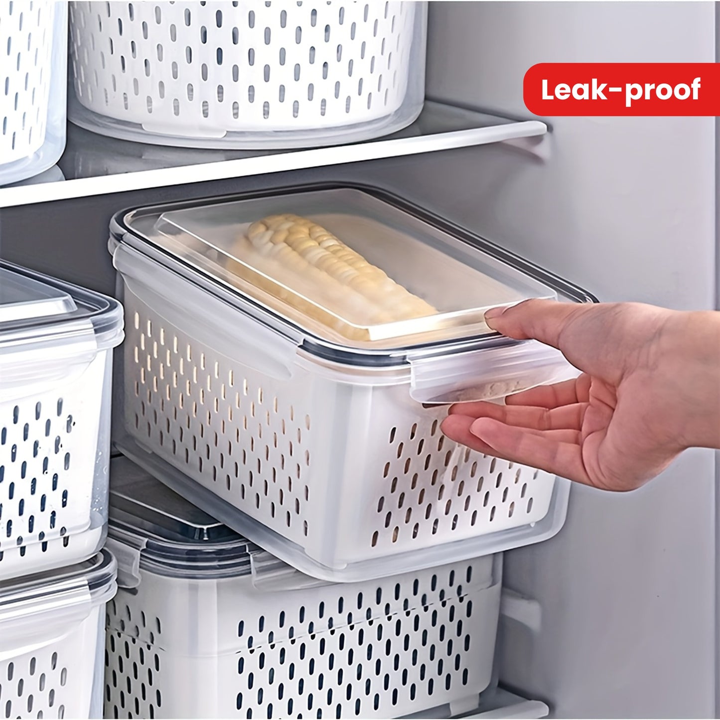 9pcs BPA-Free Plastic Food Storage Container Set with Drain Basket and Lids - Leak-Proof, Refrigerator Safe, Reusable Multifunctional Kitchen Organizer for Fruits, Vegetables and Food