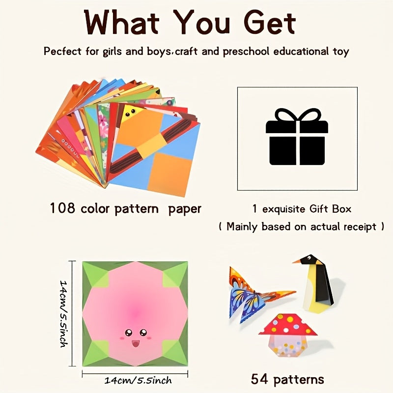 108pcs Creative Origami Set - 54 Unique Designs for DIY Crafts And Educational Activities, Great for Classroom Projects And Party Favors, DIY Origami Projects | Creative Shapes | Variety Pack