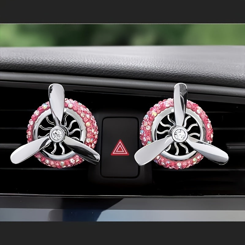 Car Air Vent Solid Perfume, Vehicle Air Freshener, Air Conditioning Fragrance Tablets, Air Force Propeller Perfume, Solid Fragrance Tablets, Rotating Fan Car Interior Decoration, Handmade Rhinestone Fragrance Tablets, Automotive Air Freshener, Interesting