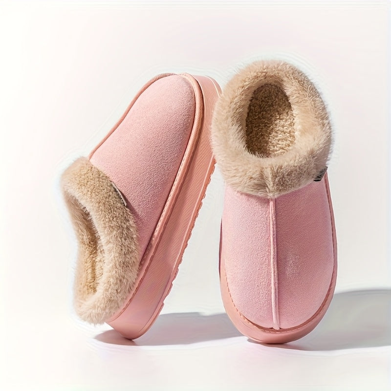 Cozy Plush-Lined Unisex Slippers with Thick Sole – Warm Indoor/Outdoor Winter Shoes, Soft Fabric Upper & EVA Sole, Brown &, Perfect for Couples or Home Use, Cute Slippers, Indoor Footwear, Plush Interior, Slipresistant Footwear