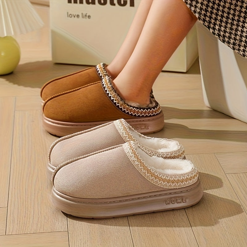 Cozy Plush Slip-On Slippers for Men and Women - Soft, Warm Fabric with Non-Slip TPR Sole, Elegant Style, Perfect for Indoor Use, Formal Shoes