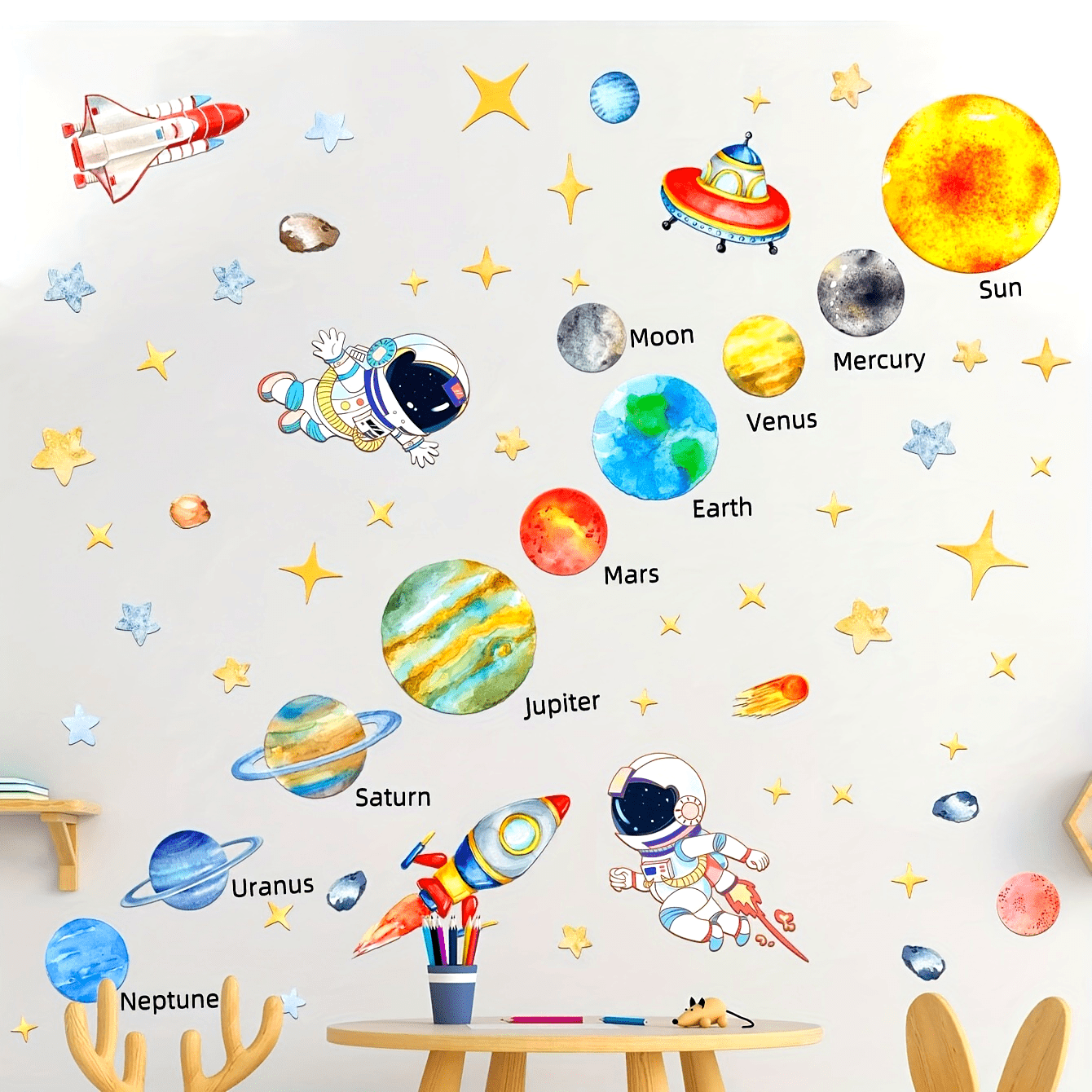 Nine Planets in the Solar System Wall Stickers for Bedroom and Living Room Decoration Space Astronaut Stickers