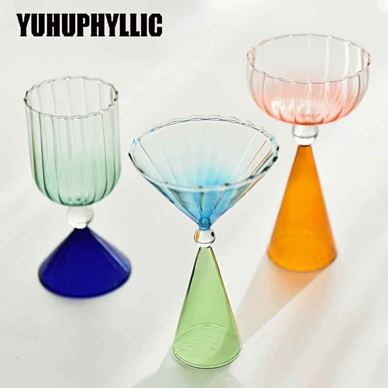 YUHUPHYLLIC 1pc Unique Flower Glass Drinking Cup Creative Wine Glass Colorful Cocktail Cup Used for Drinking Drinks Separated Water Cup Hand Wash Only Reusable Champagne Glass