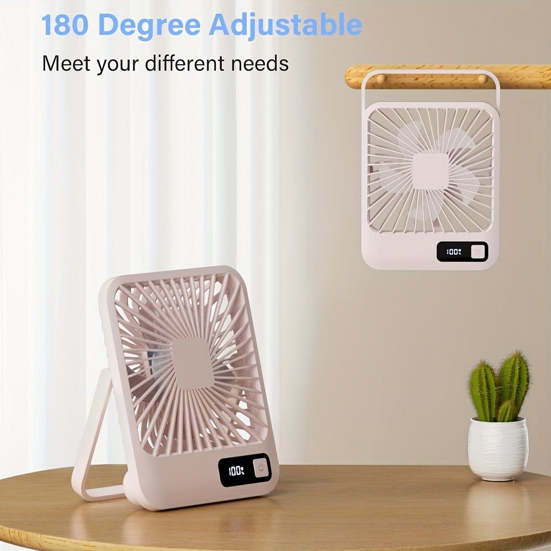 1800mAh Rechargeable YITUMU Mini Desktop Fan, 5 Gears Portable Cooling Fan, Powerful Wind, Quiet Operation, Square Shape, USB Charging, Suitable For Home, Office, Car And Outdoor Travel