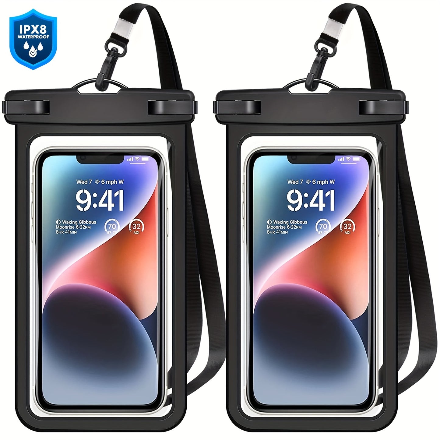 2 Pieces Waterproof Universal Phone Pouch - Up To 7.0" Waterproof Case For IPhone 14 13 12 11 Pro Max XS Plus Galaxy Cellphone Beach Vacation Essentials Dry Bag