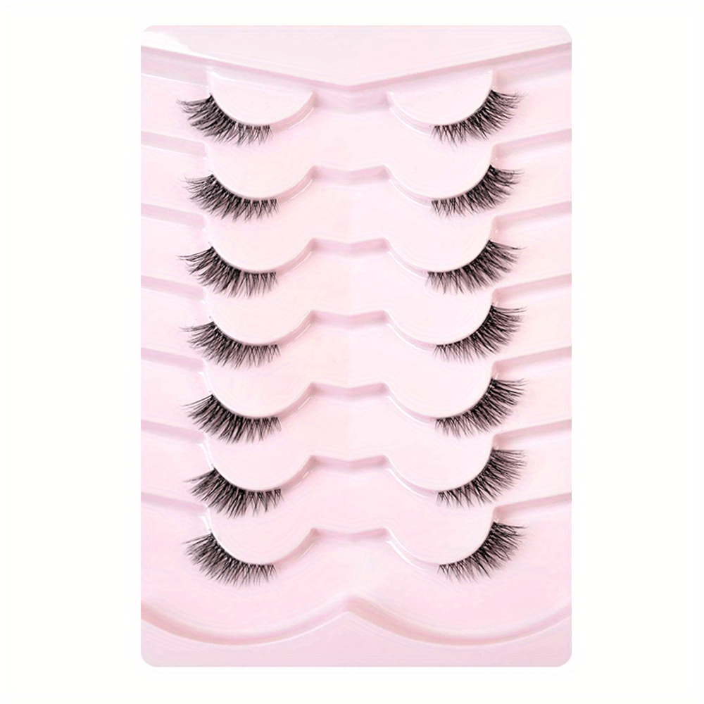 7 Pairs 10MM Short Soft Faux Mink Half Lashes with Clear Band, Natural Looking, Wispy Cat Eye, 3D Fluffy False Lashes Multipack