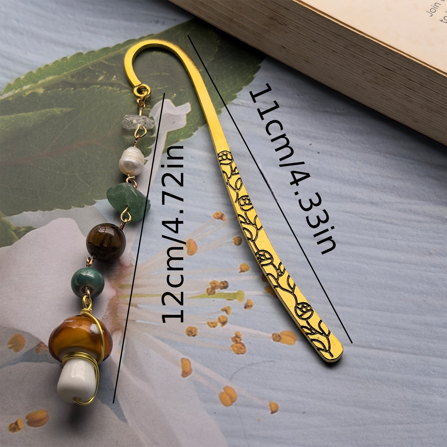 Handcrafted Natural Stone Bookmarks Set - Vintage Mushroom, Sun, Evil Eye Designs | Perfect Gift for Book Lovers & Friends