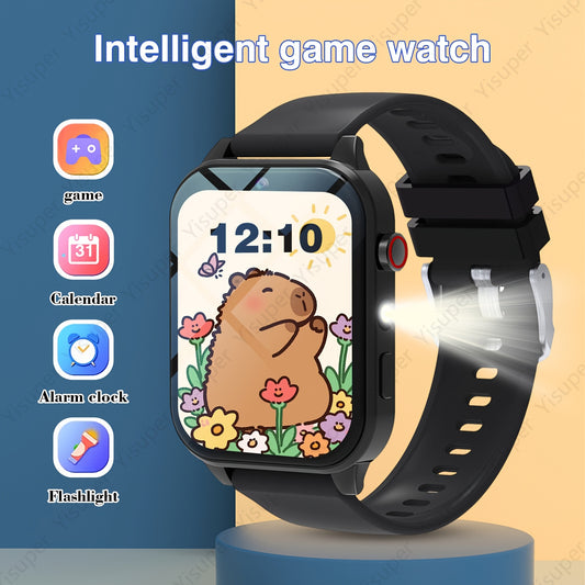 Kids Smart Game Watch with Camera, Photo Album, VCR, 18 Built-In Games, Calculator, Calendar, LED Lights - Black Silicone Strap, Rechargeable Lithium Battery, Perfect Holiday Gift for Children, Holiday Gift Idea|Playful Design|Durable Watchband, Kids' Acc