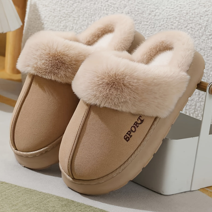 Cozy Women'S Faux Slippers - Soft EVA Sole, Plush Lining, Winter Indoor/Outdoor Footwear in Black, Beige, Pink, Brown, White, Sporty Deer Skin Design, Warm Indoor Shoes|Sporty Deer Skin Design|Soft EVA Sole