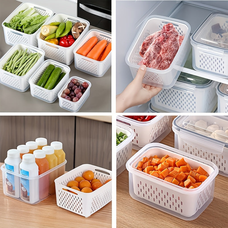 9pcs BPA-Free Plastic Food Storage Container Set with Drain Basket and Lids - Leak-Proof, Refrigerator Safe, Reusable Multifunctional Kitchen Organizer for Fruits, Vegetables and Food