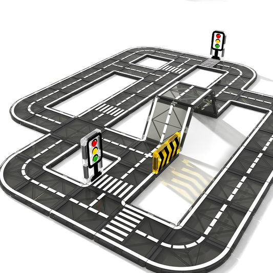 Magnetic Tiles Road Set with Magnet Crane Car Toys, Magnetic Building Blocks STEM Toys Creativity And Learning Construction Toys for Kids Age 3-6 Birthday Christmas Gifts (Random Color)