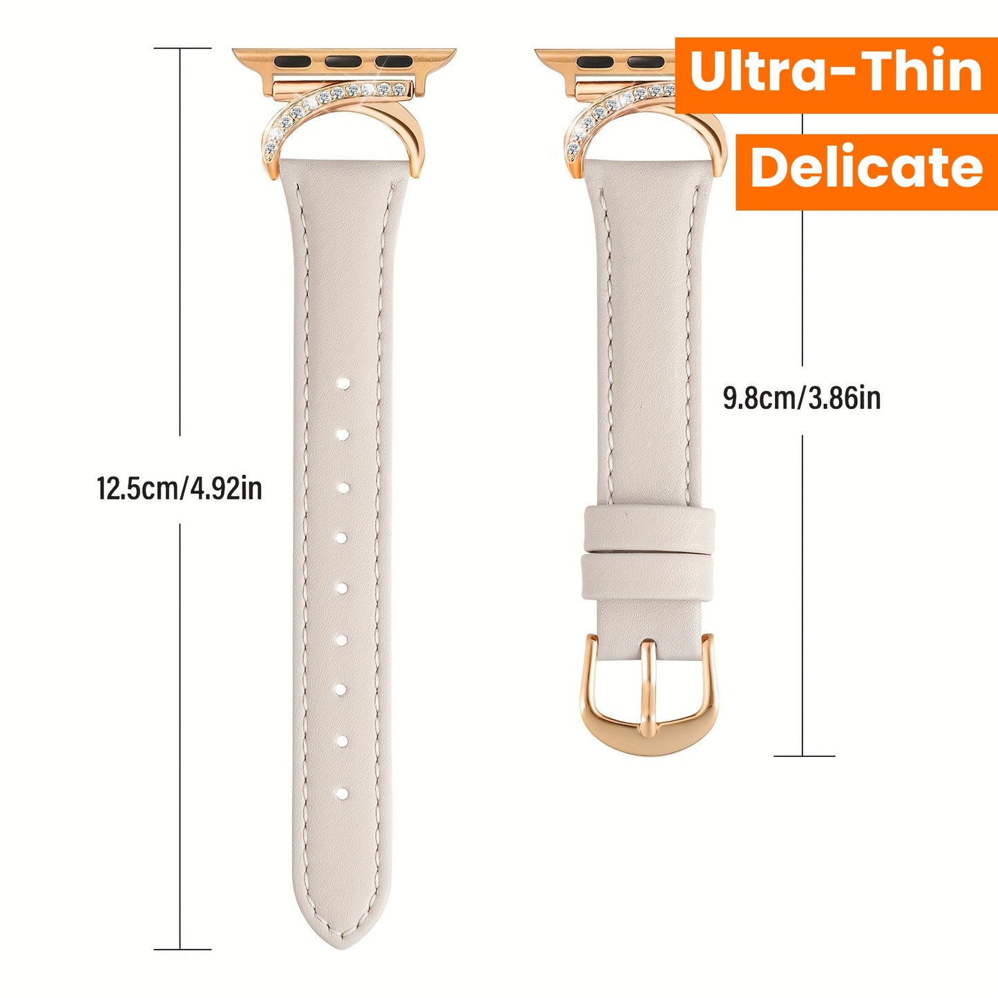 Apple Watch Leather Strap - Ultra-thin Delicate C-shaped Golden Buckle - 41mm 40mm 38mm 42mm 44mm 45mm 46mm 49mm Replacement for Series 10 9 Ultra SE 8 7 6 5 4 3 2 1