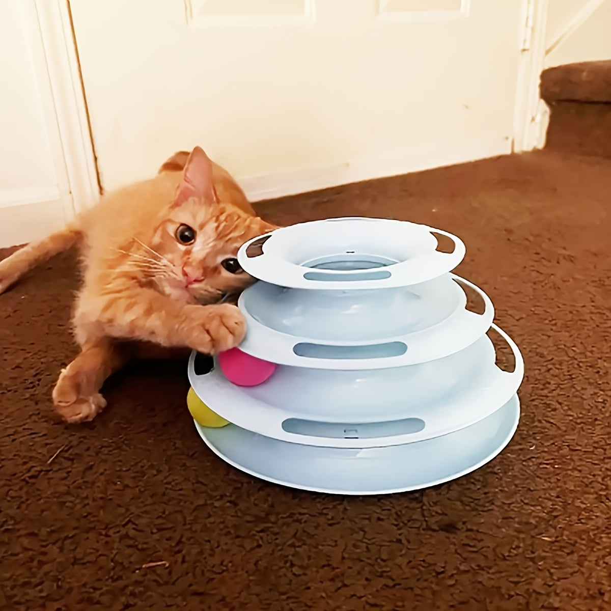 Interactive 3-Tier Rotating Cat Toy Ball - Durable Plastic, No Batteries Needed, Ideal for Large Breeds, Engaging Pet Play, Kitten Teasing Play Toy|Interactive Play|Durable Plastic Ball