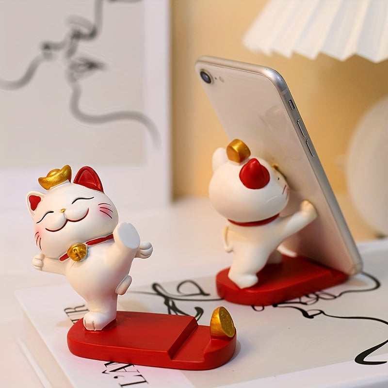 Cute Cartoon Cat Mobile Phone Tablet Holder - 1pc, Office Desk Ornament, Suitable for Mobile Phones and Tablets