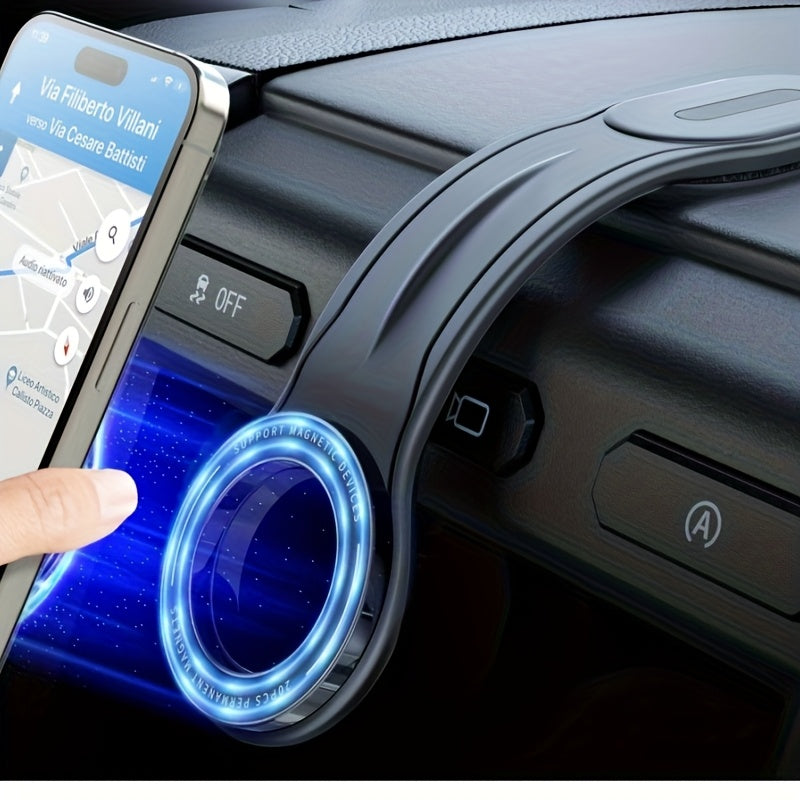 1pc FlexiMounts Magnetic Car Phone Holder, Detachable & Bendable Aluminum Arm, Silicone Dashboard Mount, Compatible with Most Vehicles