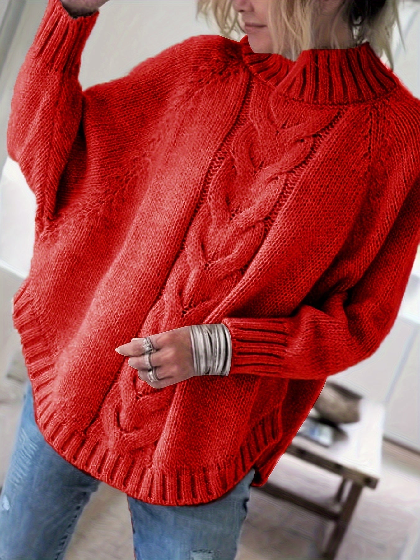 Women'S Vintage-Inspired Black Cable Sweater with High Neck, Loose Fit, Fall & Winter Style - Casual, Everyday Pullover for Autumn and Winter, Autumn Winter Apparel | Vintage Sweater | Cable Pattern, Sweater Dress