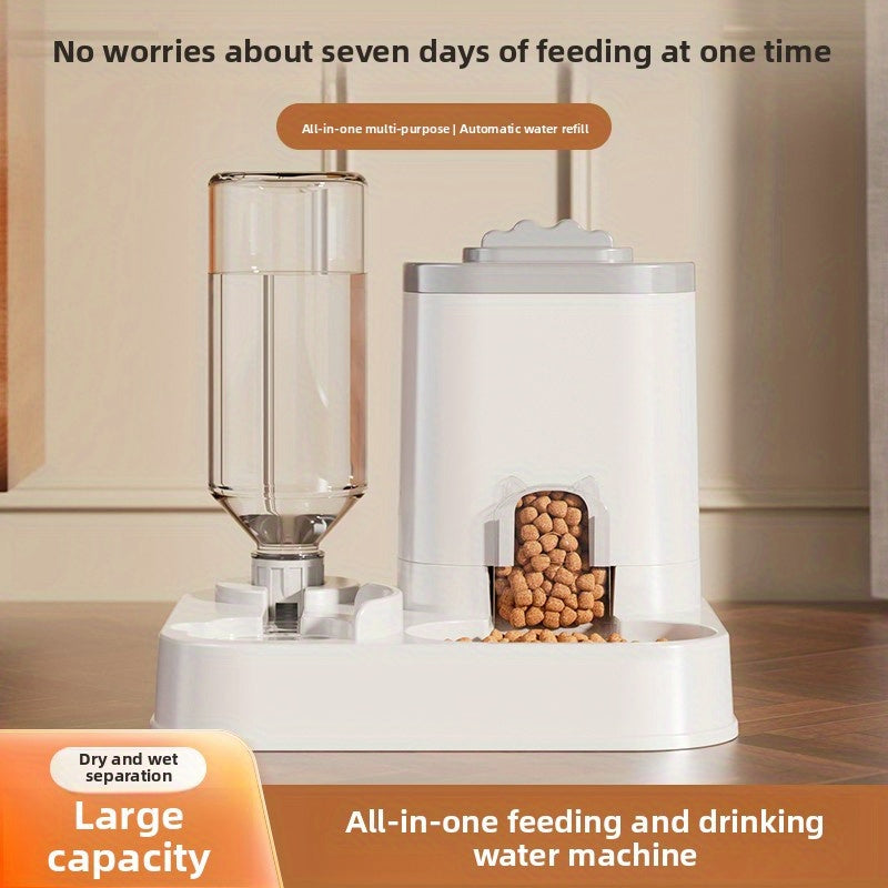 Automatic Cat & Dog Water Dispenser with Integrated Food Basin - 1-10L Capacity, No Batteries Needed, Modern White Design for Easy Cleaning & Hydration - Durable Pet Hydration Solution, Automatic Pet Feeder, Sleek Pet Accessory, Sturdy Construction