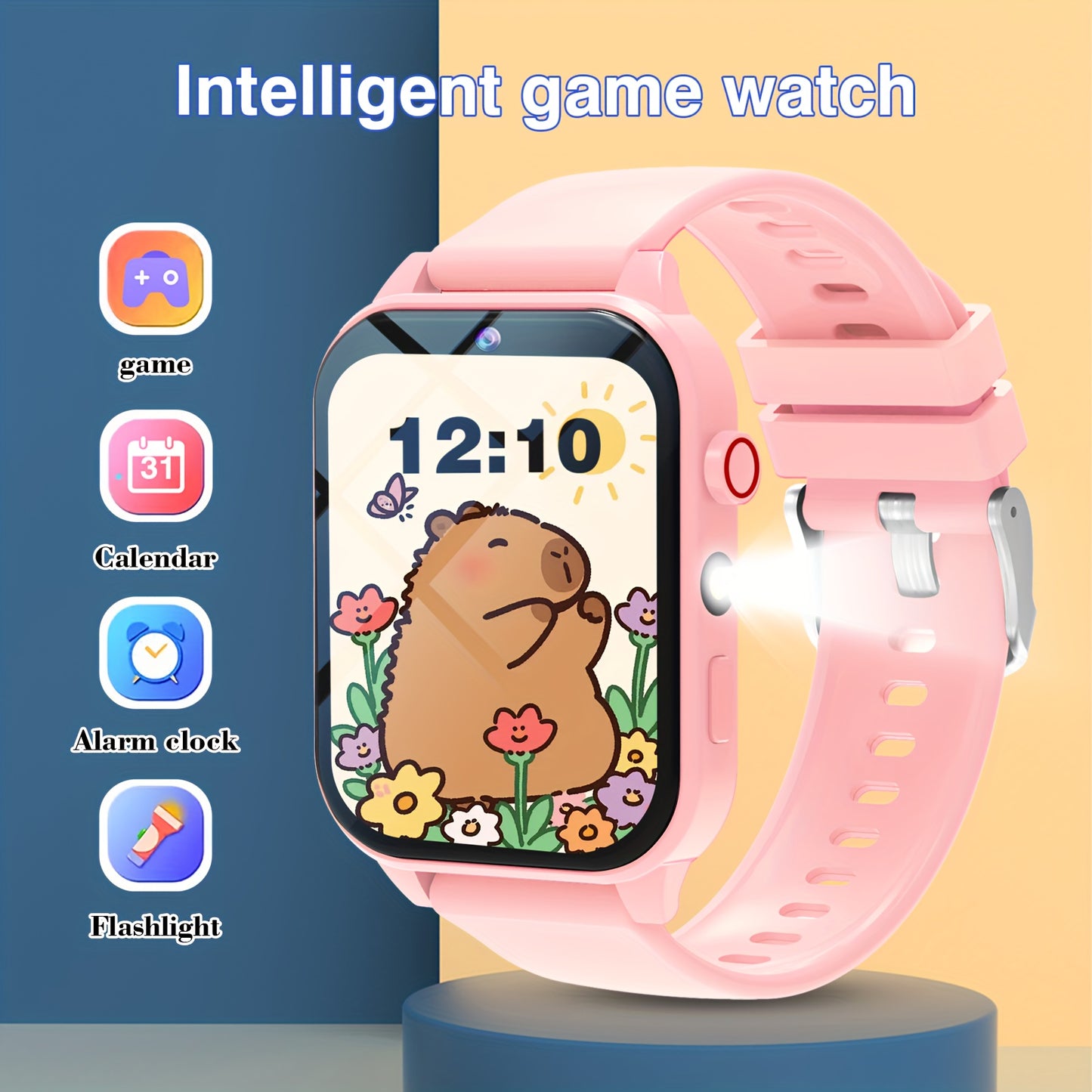 Kids Smart Game Watch with Camera, Photo Album, VCR, 18 Built-In Games, Calculator, Calendar, LED Lights - Black Silicone Strap, Rechargeable Lithium Battery, Perfect Holiday Gift for Children, Holiday Gift Idea|Playful Design|Durable Watchband, Kids' Acc