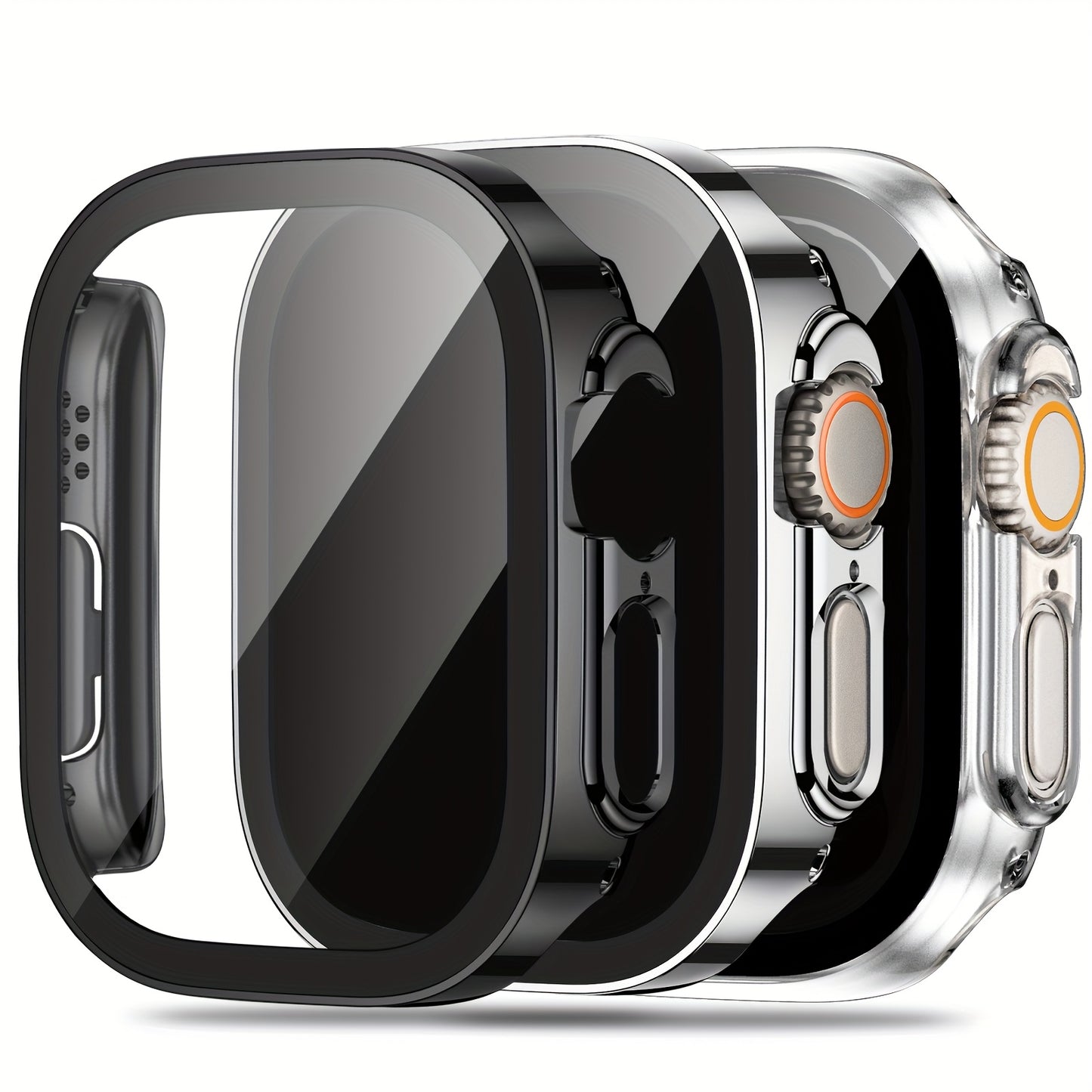 Set of 3, Full Coverage PC Protective Case for Apple Watch with Built-In Glass Screen Protector, Offering Comprehensive Protection, Lightweight And Scratch-Resistant, Suitable for 40MM, 41MM, 44MM, 45MM, And 49MM.