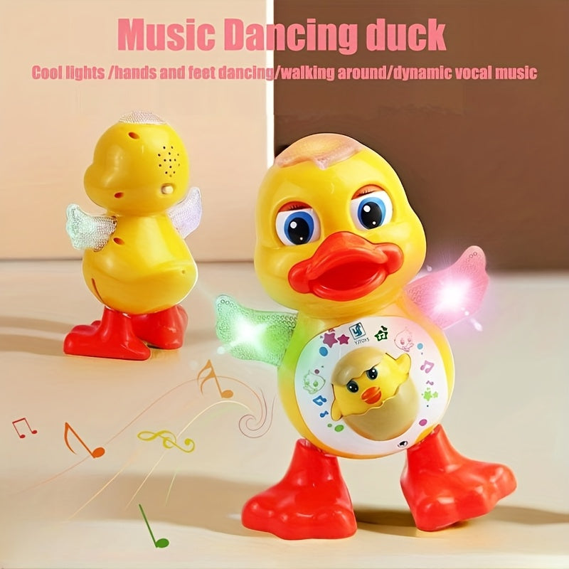 Interactive Dancing Duck Toy with Music, Dynamic Lights, And Eye-Blinking Effects, Educational Cartoon Animal Toy, Durable Plastic Construction, with Battery Not Included, for Toddlers 0-3 Years, Ideal for Halloween And Christmas Gifts
