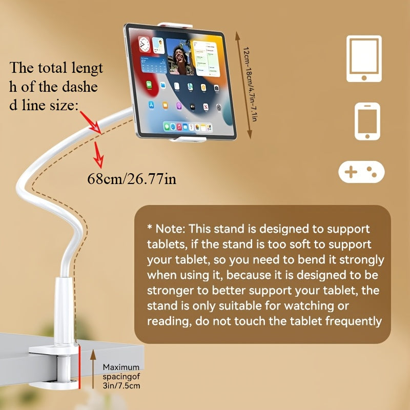 Adjustable Bedside Phone & Tablet Holder - 360° Rotating, Secure Clamp, Flexible Gooseneck Arm, Wall-Mountable, ABS Material, 1pc