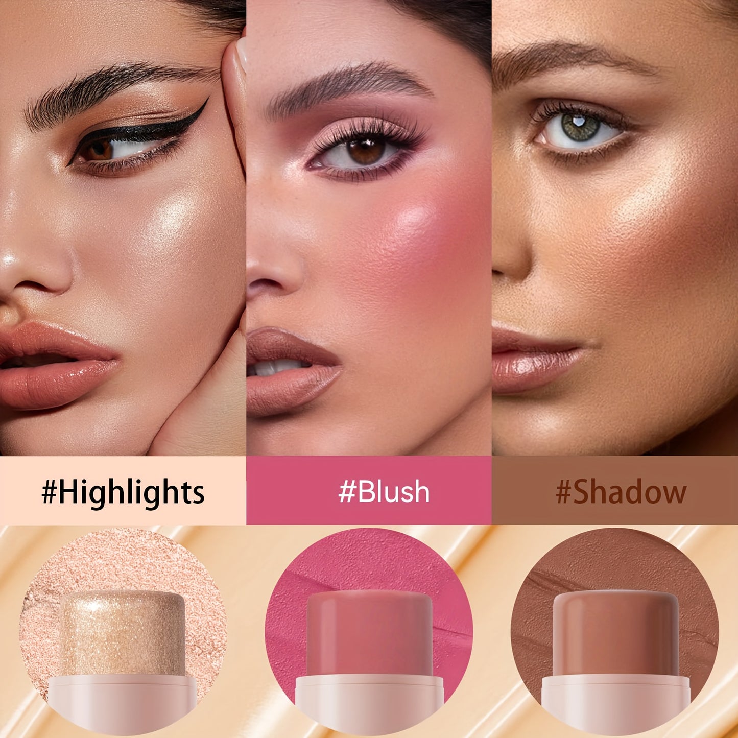 Contour Stick, Blush Stick, Highlighter Stick, Bronzer Stick, 3pcs Cream Contour Kit with Brush for a Flawless Look, Contour Stick Makeup Non-Greasy Waterproof, Long-lasting Fair-Medium Suitable gift giving for Halloween, Thanksgiving, and Christmas