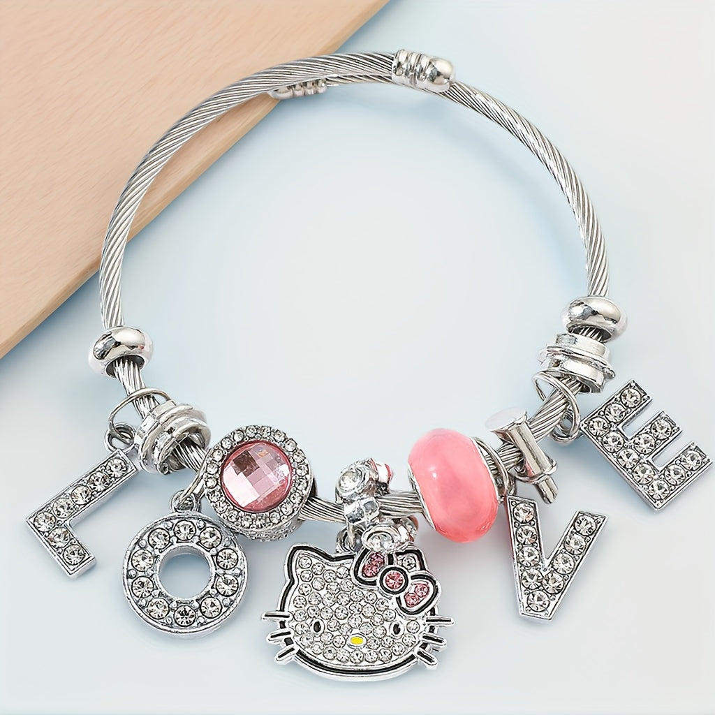 Sanrio for hello kitty Pendant Necklace, Cute Cartoon, Adjustable, Hollow, Zinc Alloy, Durable, with Shiny Beads, for Teenagers, Valentine'S Day
