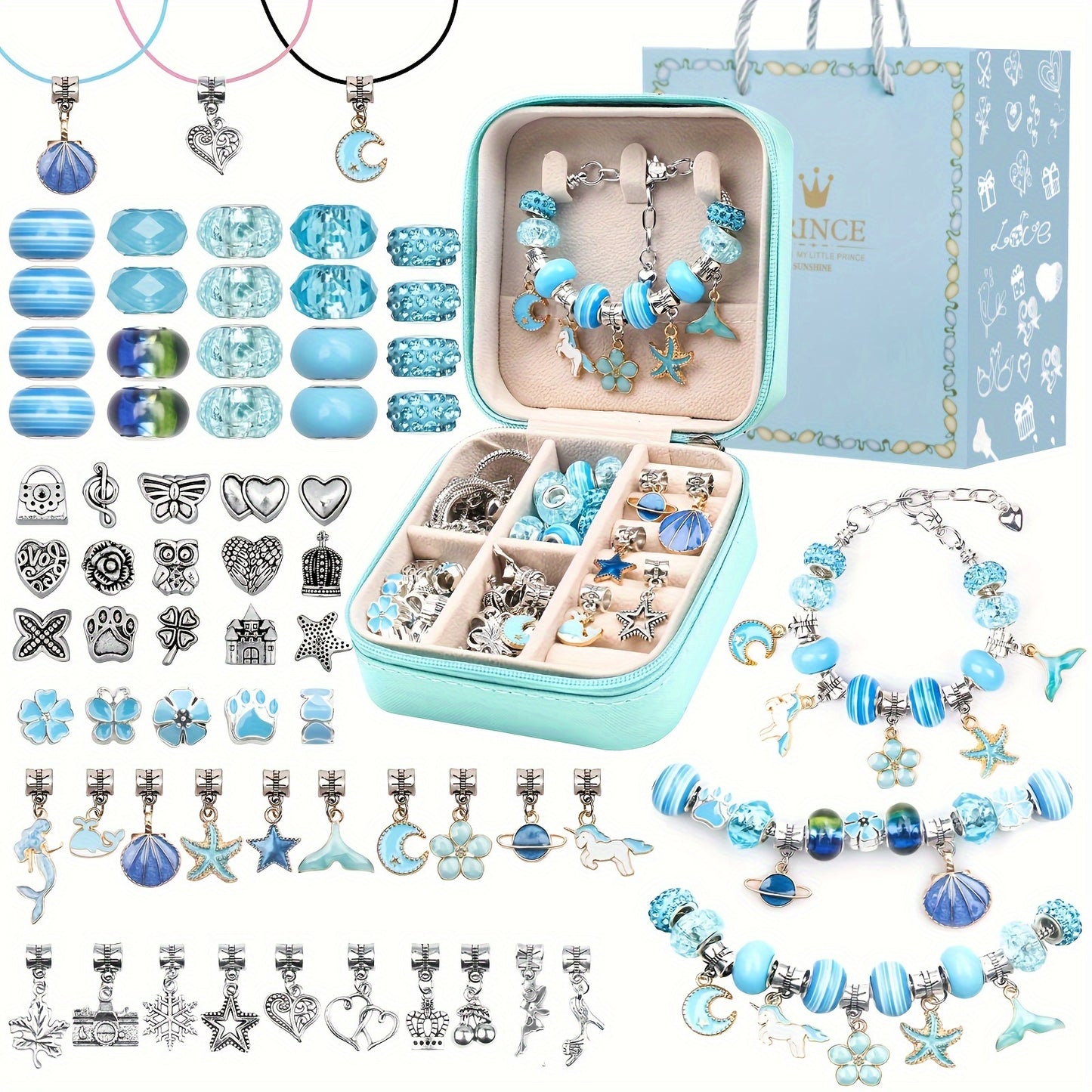 66 Pcs Charm Bracelet Making Kit - Daily Use DIY Beaded Jewelry Making Kit, Mermaid Series Charms Gifts For Daily Use Toys Crafts DIY Bracelet Making Gift Box
