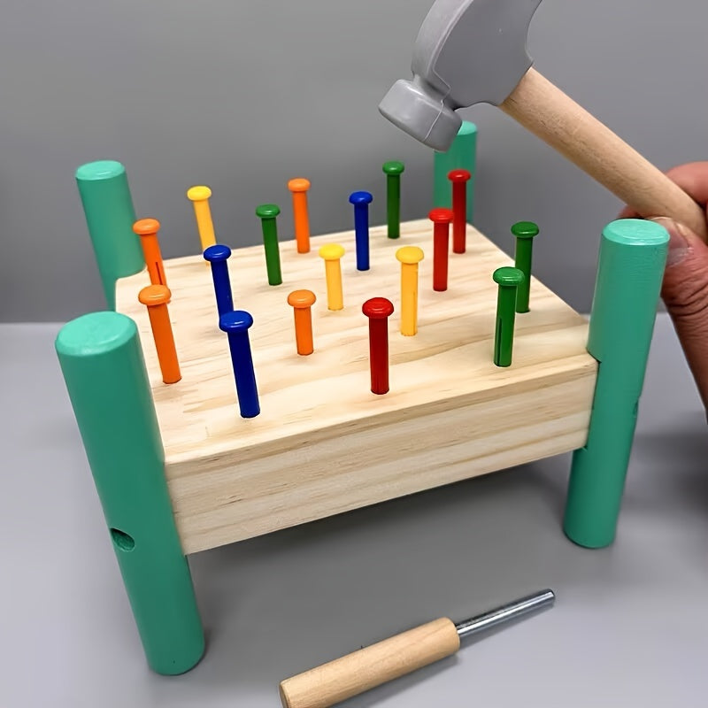 Pounding Table Knocking Toy for Children to Pull Out Nails Color Recognition Hand-Eye Coordination Parent-Child Interactive Intelligence Knocking Toy