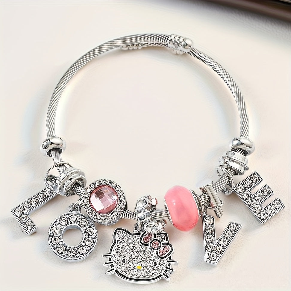 Sanrio for hello kitty Pendant Necklace, Cute Cartoon, Adjustable, Hollow, Zinc Alloy, Durable, with Shiny Beads, for Teenagers, Valentine'S Day