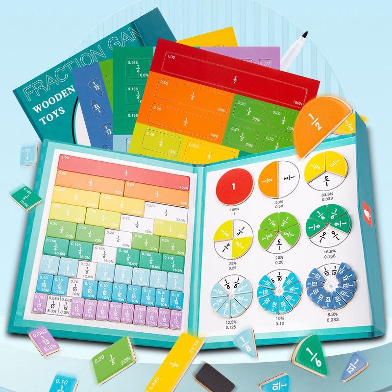 Children Magnetic Fraction Learning Math Toys Wooden Fraction Book Set Teaching Aids Arithmetic Learning Educational Toys Christmas Halloween Gift