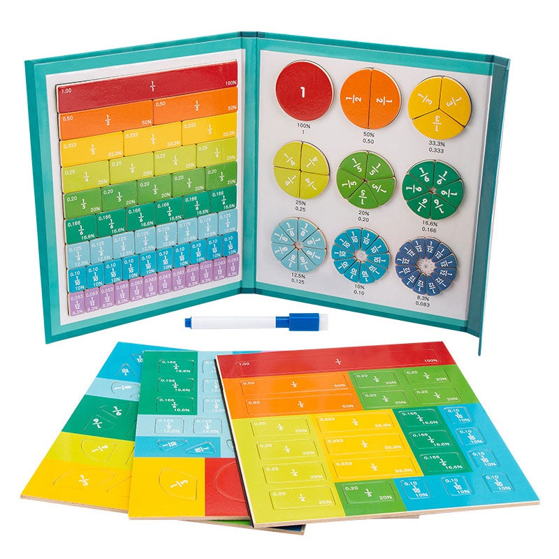 Children Magnetic Fraction Learning Math Toys Wooden Fraction Book Set Teaching Aids Arithmetic Learning Educational Toys Christmas Halloween Gift