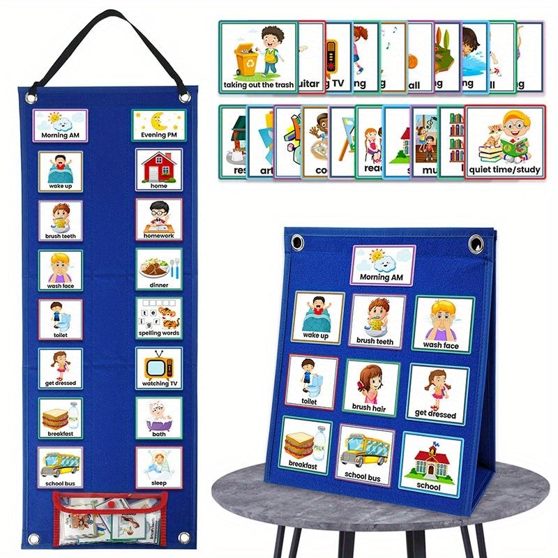 70-Card Visual Daily Schedule Board - Autism Learning Materials for Home School, Morning Bedtime Routine Chart, Chore Chart, and Responsibility Tracker with Communication Cards - Non-Electronic, Uncharged, and Easy-to-Use Educational Tool