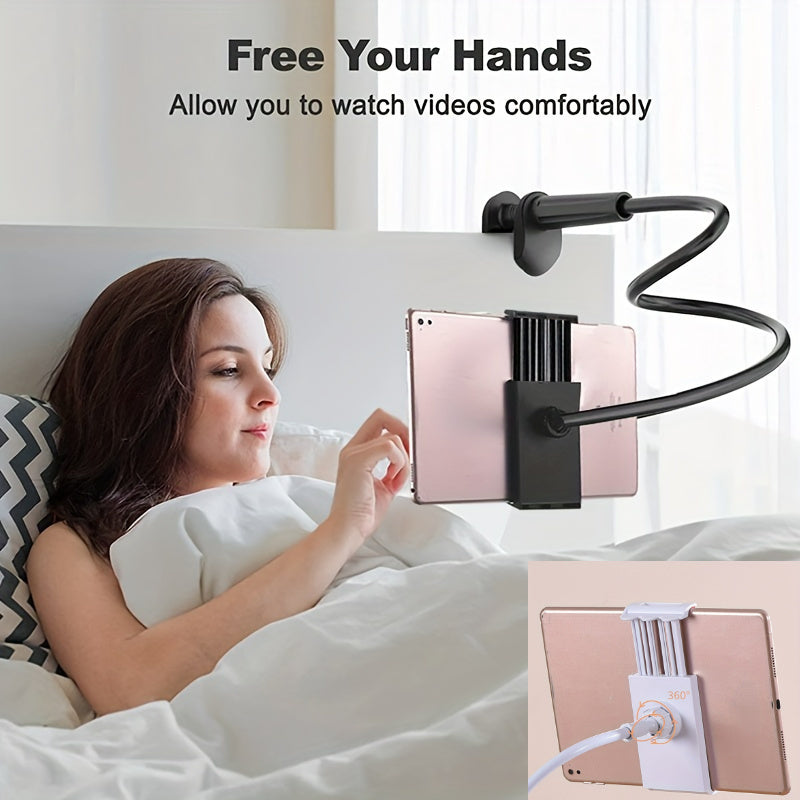 Adjustable Bedside Phone & Tablet Holder - 360° Rotating, Secure Clamp, Flexible Gooseneck Arm, Wall-Mountable, ABS Material, 1pc