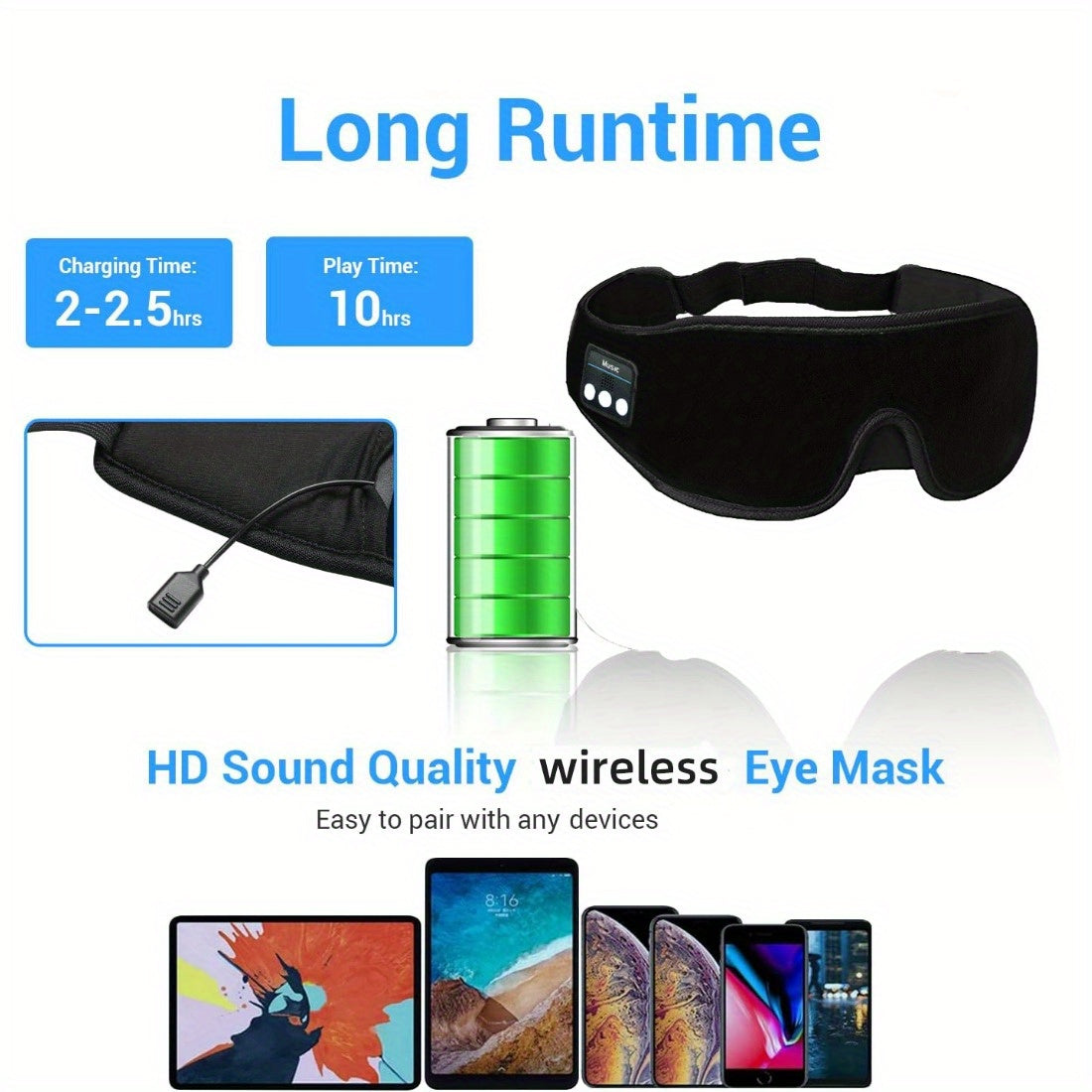 1pc 3D Sleep Mask with BT 5.2 Earphones, Wireless Music Eye Mask for Side Sleepers - Unscented, Rechargeable Lithium Battery, Includes Type-C Data Cable, Perfect Gift and Travel Essential, Travel Eye Mask|3D Contour Mask|Breathable Fabric Mask, Eye Mask f