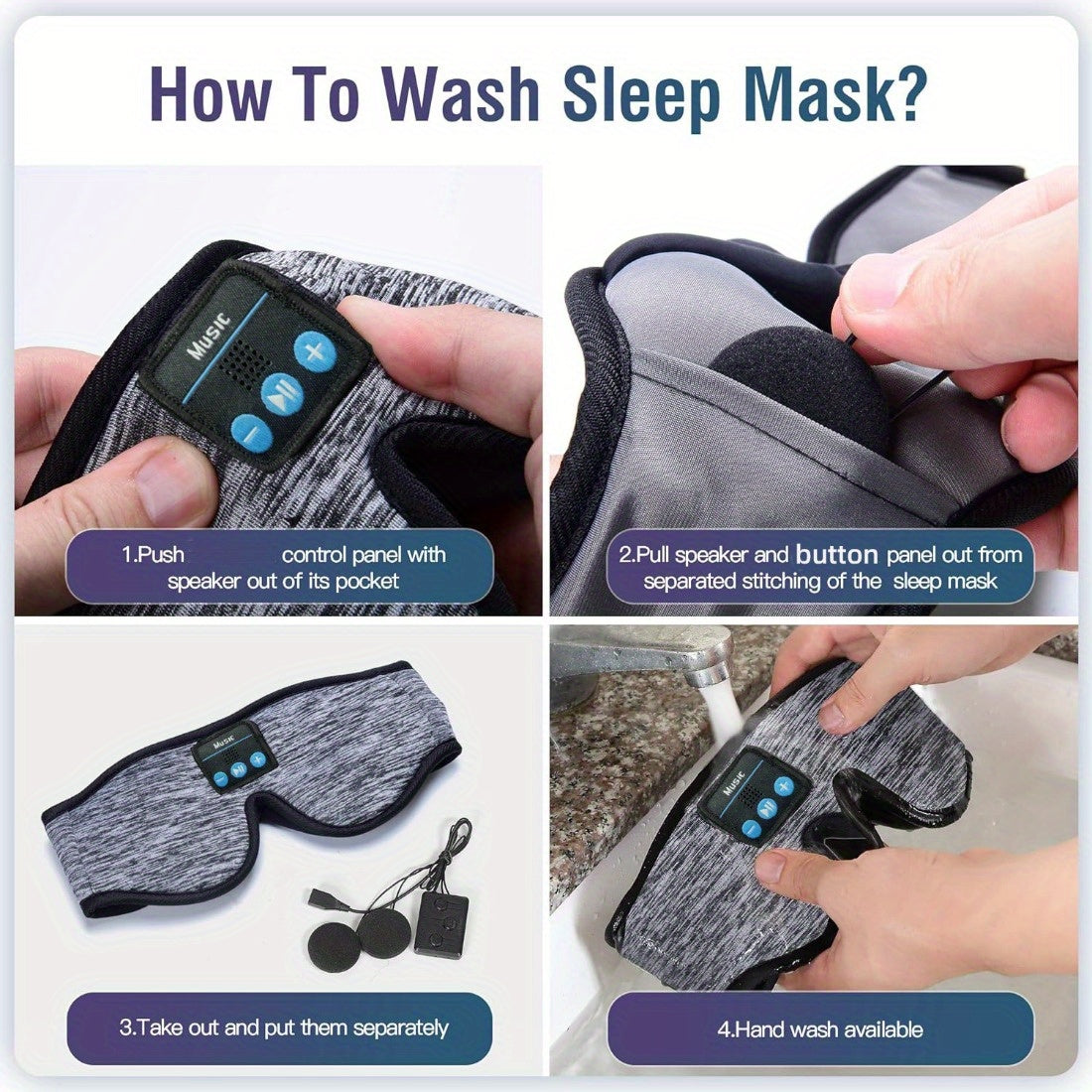 1pc 3D Sleep Mask with BT 5.2 Earphones, Wireless Music Eye Mask for Side Sleepers - Unscented, Rechargeable Lithium Battery, Includes Type-C Data Cable, Perfect Gift and Travel Essential, Travel Eye Mask|3D Contour Mask|Breathable Fabric Mask, Eye Mask f