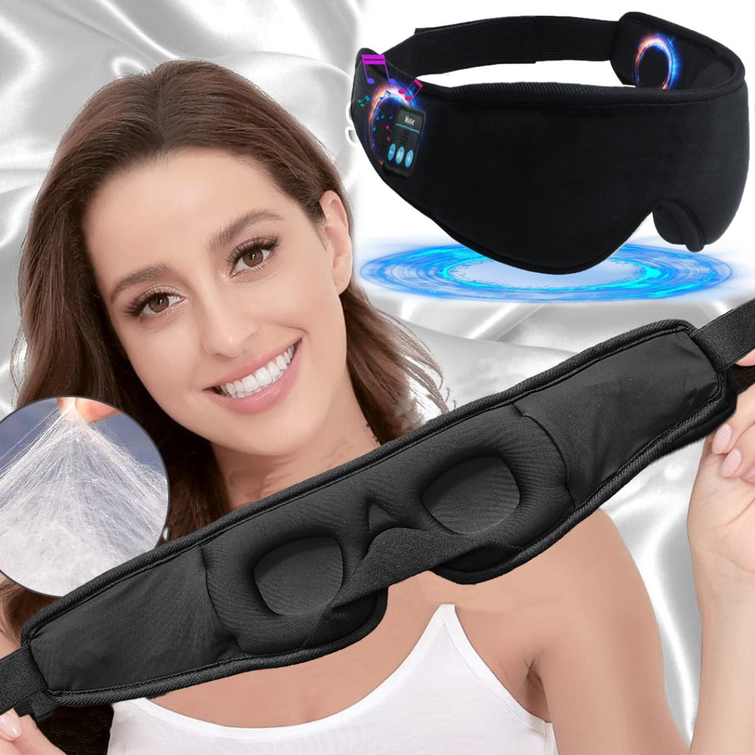 1pc 3D Sleep Mask with BT 5.2 Earphones, Wireless Music Eye Mask for Side Sleepers - Unscented, Rechargeable Lithium Battery, Includes Type-C Data Cable, Perfect Gift and Travel Essential, Travel Eye Mask|3D Contour Mask|Breathable Fabric Mask, Eye Mask f