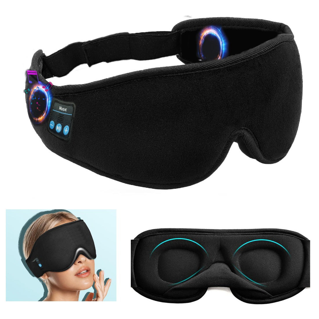 1pc 3D Sleep Mask with BT 5.2 Earphones, Wireless Music Eye Mask for Side Sleepers - Unscented, Rechargeable Lithium Battery, Includes Type-C Data Cable, Perfect Gift and Travel Essential, Travel Eye Mask|3D Contour Mask|Breathable Fabric Mask, Eye Mask f
